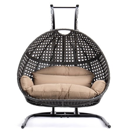 LEISUREMOD Wicker Hanging Double Egg Swing Chair with brown Cushions EKDCH-57BR
